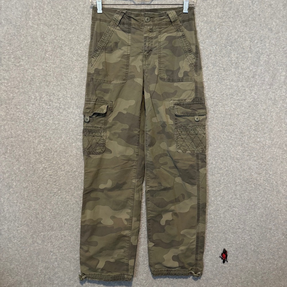 American Eagle Womens 000 Regular Camo Baggy‎ Jogger Cargo Pants Green Y2K